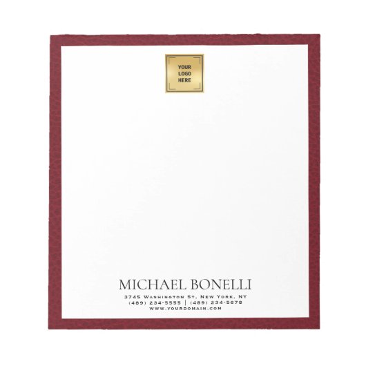 Kardinaal Rode Lederen Vierkant Logo professional Notitieblok (Voorkant)