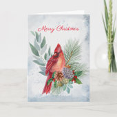 Kardinaal Rode Pine Greenery Kerstmis Feestdagen Kaart (Voorkant)
