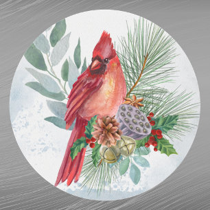 Kardinaal Rode Pine Greenery Kerstmis Ronde Sticker