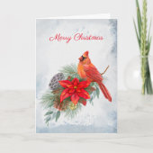 Kardinaal Rode Poinsettia Greenery Kerstmis Feestdagen Kaart (Voorkant)