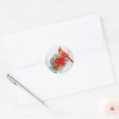 Kardinaal Rode Poinsettia Greenery Kerstmis Ronde Sticker (Envelop)
