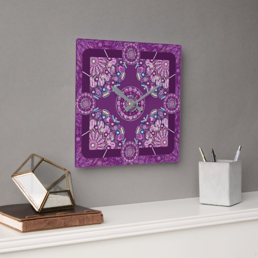 Kardinaal rode Rosace Vierkante Klok (Kantoor)