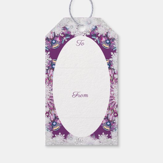 Kardinaal rode rozenkrans & sneeuwvlok cadeaulabel (Voorkant)