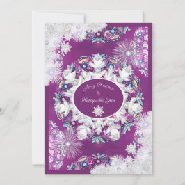 Kardinaal rode rozenkrans & sneeuwvlok feestdagenkaart