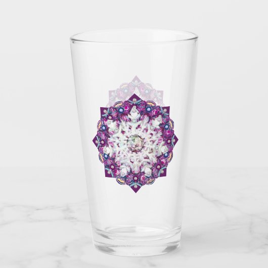 Kardinaal rode rozenkrans & sneeuwvlok glas (Voorkant)