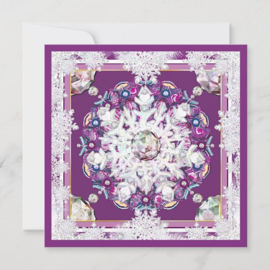 Kardinaal rode rozenkrans & sneeuwvlok kaart (Voorkant)