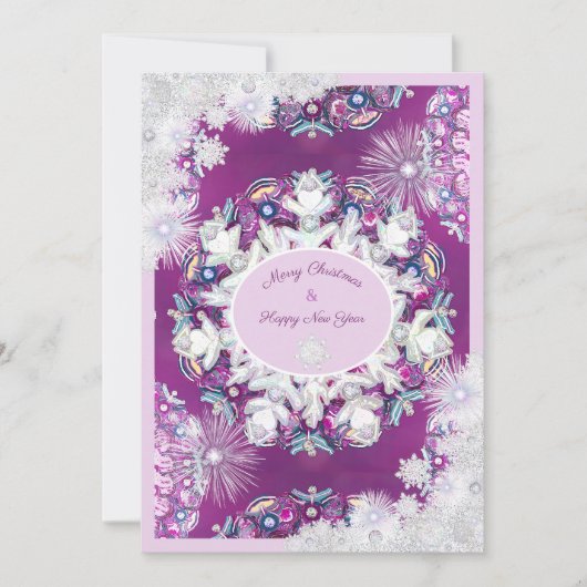 Kardinaal rode rozenkrans & sneeuwvlok kaart (Voorkant)