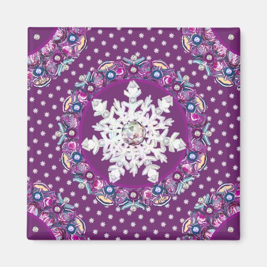 Kardinaal rode rozenkrans & sneeuwvlok magneet (Voorkant)