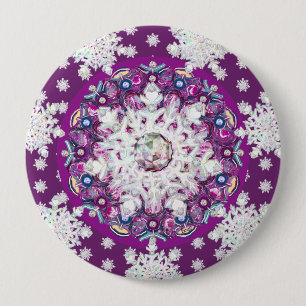 Kardinaal rode rozenkrans & sneeuwvlok ronde button 4,0 cm