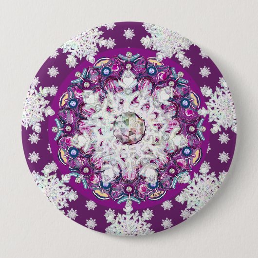 Kardinaal rode rozenkrans & sneeuwvlok ronde button 4,0 cm (Voorkant)