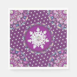 Kardinaal rode rozenkrans & sneeuwvlok servet