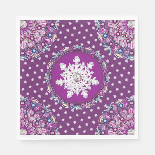 Kardinaal rode rozenkrans & sneeuwvlok servet (Voorkant)