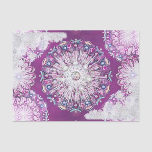 Kardinaal rode rozenkrans & sneeuwvlok tissuepapier (Voorkant)