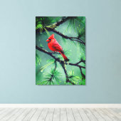 Kardinaal Rode Vogel Canvas Wandkunst Afdruk (Insitu (Houten vloer))