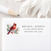 Kardinaal Rode Vogel en Bessen Retouradres Label (Insitu)