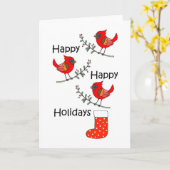 Kardinaal Rode Vogel Grappig Gelukkig Kerstfeest Kaart (Gele Bloem)