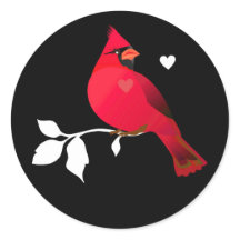 Kardinaal Rode Vogel Harten Zwart Wit Modern Label