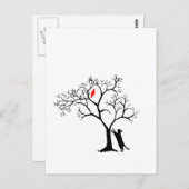 Kardinaal-rode vogel in de sneeuwwinterboom en kat briefkaart (Voorkant / Achterkant)