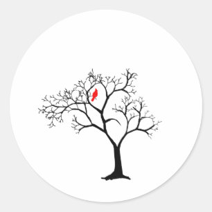 Kardinaal-rode vogel in de sneeuwwinterboom ronde sticker