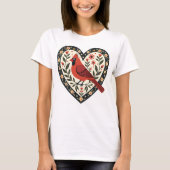 Kardinaal (Rode Vogel) Liefhebber - Folk Art Style T-shirt (Voorkant)