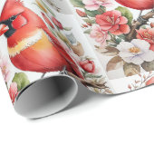 Kardinaal Rode Vogel Mooie Waterverf Kerstmis Cadeaupapier (Rol Hoek)