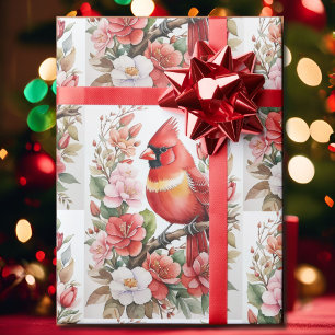 Kardinaal Rode Vogel Mooie Waterverf Kerstmis Cadeaupapier