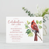 Kardinaal Rode Vogel Viering van het Leven Memoria Kaart (Staand voorkant)