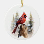 Kardinaal Rode Vogel Waterverf Gepersonaliseerd Ke Keramisch Ornament (Voorkant)