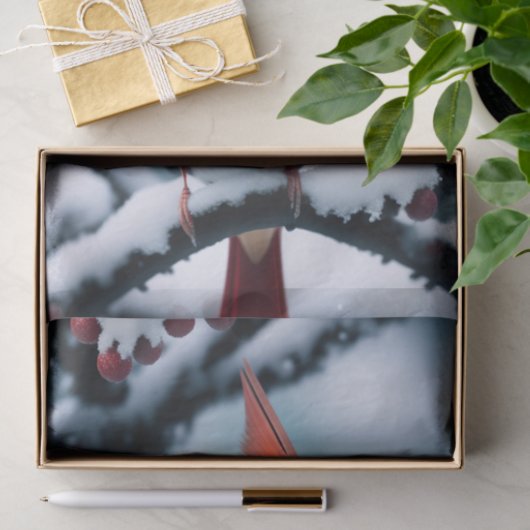 Kardinaal Rode Winter Sneeuw Boom Illustratie Tissuepapier (Geschenk)