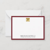 Kardinaal Rood Lederen Goud VIERKANT Logo Monogram Notitiekaartje (Voorkant)