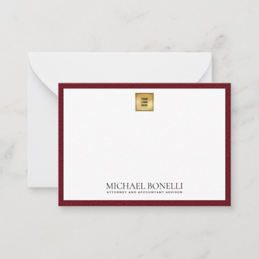 Kardinaal Rood Lederen Goud VIERKANT Logo Monogram Notitiekaartje (Voorkant)