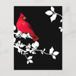Kardinaal Rood Vogel Zwart Wit Modern Groetkaart Briefkaart
