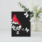 Kardinaal Rood Vogel Zwart Wit Modern Wenskaart Briefkaart (Staand voorkant)