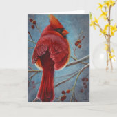 Kardinaal Rood Vogels Fruit Watercolor Kunst Kaart (Gele Bloem)