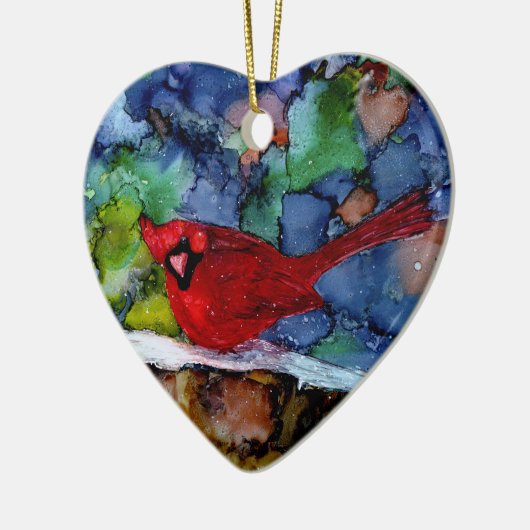 Kardinaal 's nachts keramisch ornament (Links)