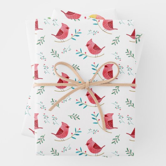 Kardinaal schattig bos - kerstcadeau voor rode vog inpakpapier vel (In situ)