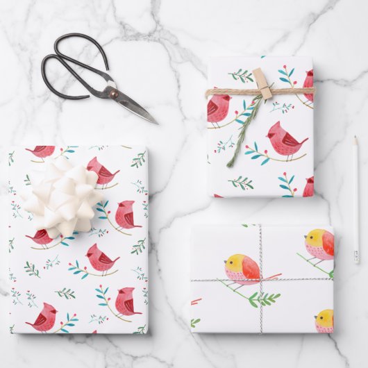 Kardinaal schattig bos - kerstcadeau voor rode vog inpakpapier vel (Voorkant)