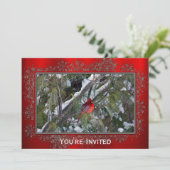 Kardinaal Sneeuwden Pijnboom Foto Kerstmis Kaart (Staand voorkant)