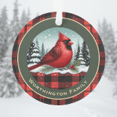 Kardinaal Snow in Buffalo Plaid Familienaam Monogr Ornament