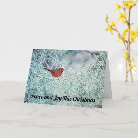 Kardinaal Snowy Branch Tree Christmas Kaart (Gele Bloem)