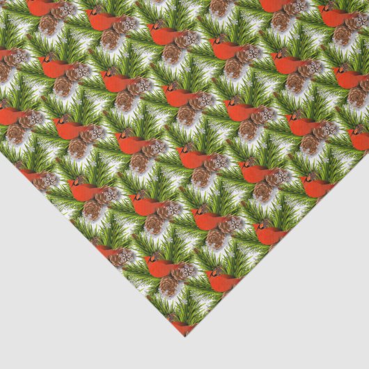 Kardinaal Songbird met Snowflakes en Pinecones Tissuepapier (Detail)