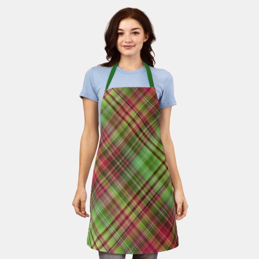 Kardinaal Struik Roze en Groen Plaid Schort (Gedragen)