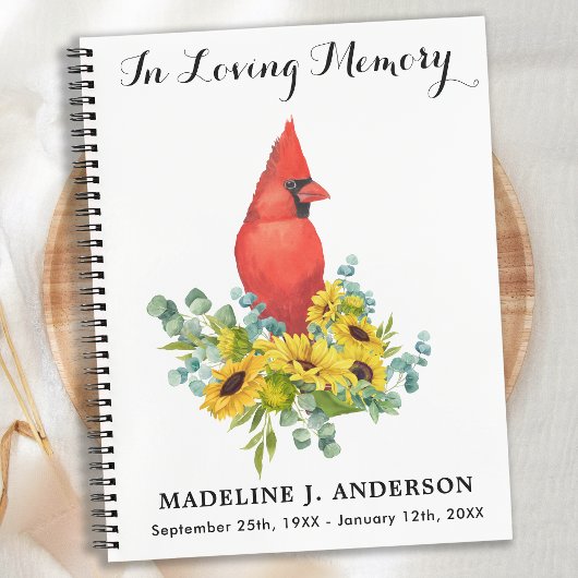 Kardinaal Sunflower Memorial Funeral Guestbook Notitieboek