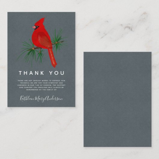 Kardinaal sympathie Funeral Dank je wel Notitiekaartje (Voorkant / Achterkant)
