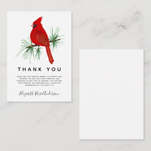 Kardinaal sympathie voor de begroting Funeral Dank Notitiekaartje (Voorkant / Achterkant)