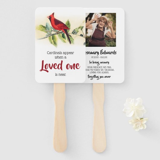 Kardinaal Tweezijdige Foto Begrafenis Dank u Favor Handwaaier (Voorkant en achterkant)