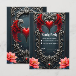 Kardinaal Vleugelig Hart Gotische Romantiek Elega RSVP Kaartje