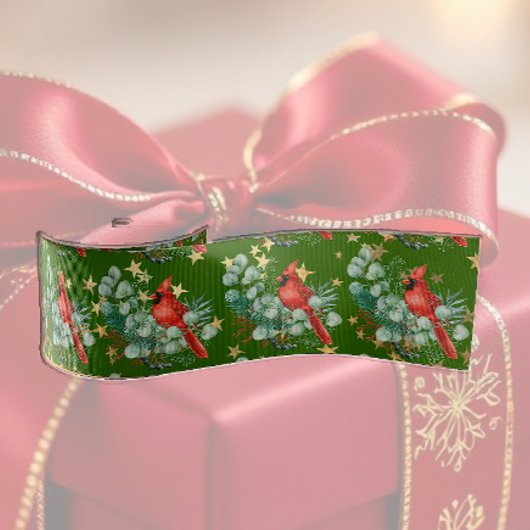 Kardinaal vogel en sterren satijnen lint