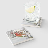 Kardinaal vogel in de sneeuw stenen onderzetter (Zijkant)