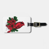 Kardinaal vogel, kersttekening bagagelabel (Voorkant horizontaal)